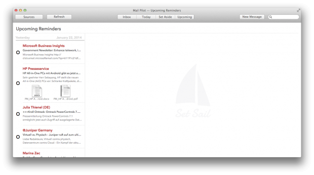 Hier befinden wir uns nicht in den Erinnerungen, sondern in der Inbox. Wer Ordner über Sources (oben links) auswählt und diese dann wieder versteckt, bekommt keine aktualisierte Anzeige. (Screenshot: Golem.de)